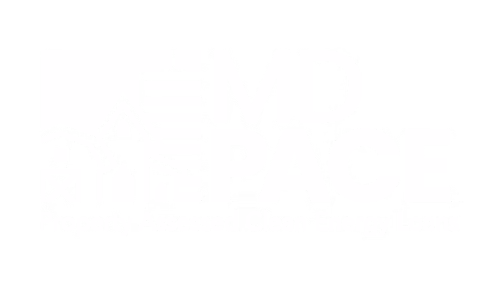 The image features a white logo with the text "MD PACE" prominently displayed. Below the text, the phrase "Property Assessed Clean Energy Loans" is included. The logo incorporates simple outlines of buildings.